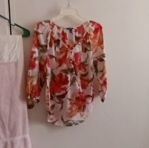 Chaps Red and Orange Tie Front Blouse